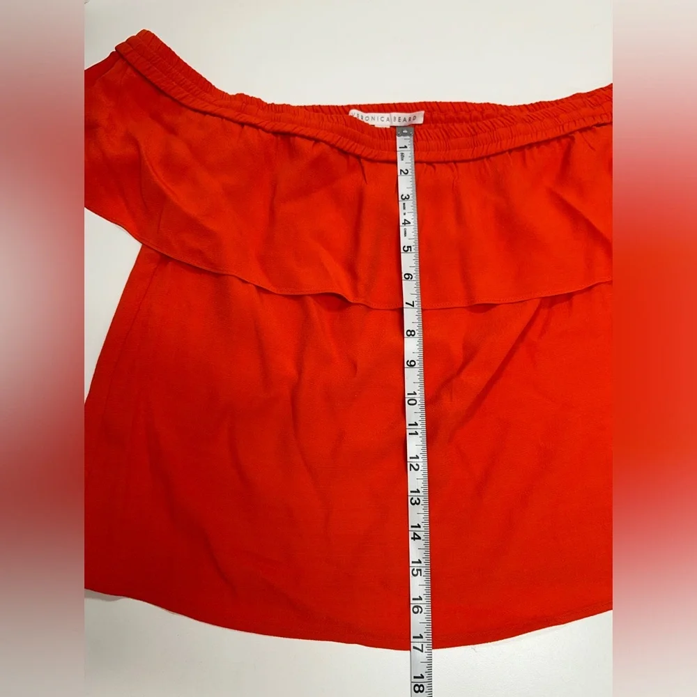 Veronica Beard Coast Ruffle Off-the-Shoulder Top in Orange Size 4 - Picture 6 of 11